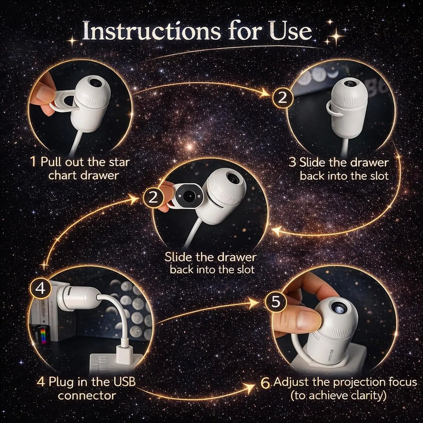 Starry Sky Projector Lamp – USB Rechargeable Night Light, Dual-Mode, 360° Adjustable Projection, Soft Eye Protection, Ambient Sleep Light for Kids & Adults, Home Bedroom Decor