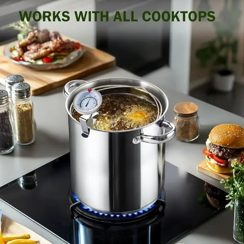 304 Stainless Steel Deep Fryer Pot with Oil Drip Tray and Glass Lid - Perfect for Frying French Fries and Chicken at Home