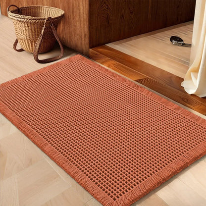 IM HOME Waffle Bath Mat Rugs 1/2/3 Piece, Boho Woven Modern Carpet, Absorbent Non Slip Bathroom Rugs, Soft Washable Bath Rugs with Tassels for Bathroom, Bedroom, Kitchen, Shower, Tub