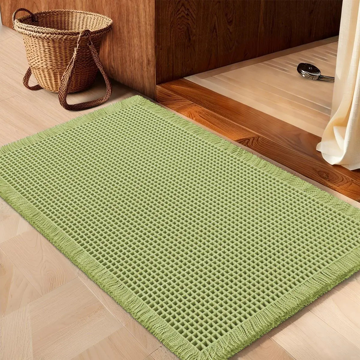 IM HOME Waffle Bath Mat Rugs 1/2/3 Piece, Boho Woven Modern Carpet, Absorbent Non Slip Bathroom Rugs, Soft Washable Bath Rugs with Tassels for Bathroom, Bedroom, Kitchen, Shower, Tub