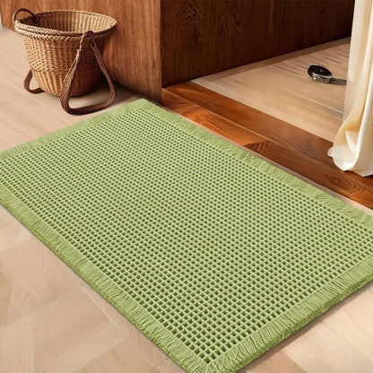 IM HOME Waffle Bath Mat Rugs 1/2/3 Piece, Boho Woven Modern Carpet, Absorbent Non Slip Bathroom Rugs, Soft Washable Bath Rugs with Tassels for Bathroom, Bedroom, Kitchen, Shower, Tub