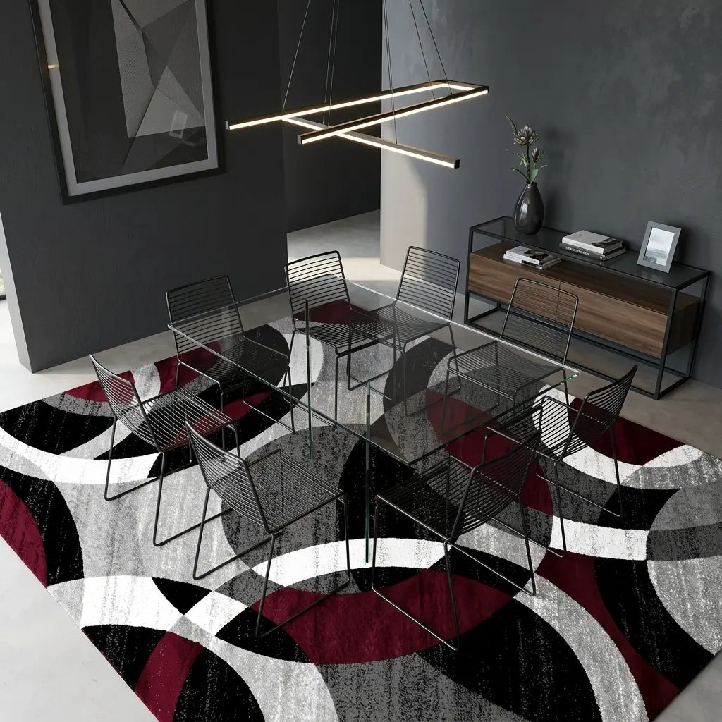 RUGIXE Washable Modern Abstract Area Rug 8X10 5X8 4X6. Ultra Soft Velvet Indoor Carpet with TPR Non-Slip Backing. Black Red Wavy Contemporary Floor Mat for Living Room Bedroom. Pet Friendly, Easy Care Foldable Cozy Decor for Any Space.