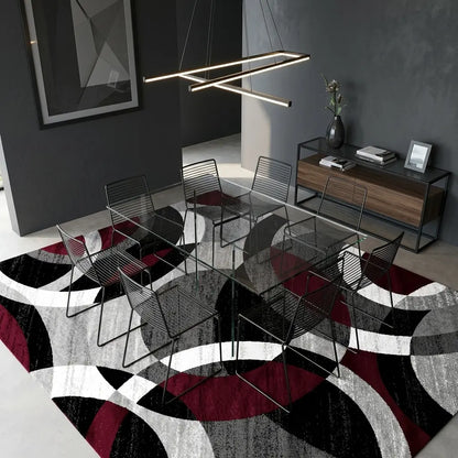 RUGIXE Washable Modern Abstract Area Rug 8X10 5X8 4X6. Ultra Soft Velvet Indoor Carpet with TPR Non-Slip Backing. Black Red Wavy Contemporary Floor Mat for Living Room Bedroom. Pet Friendly, Easy Care Foldable Cozy Decor for Any Space.