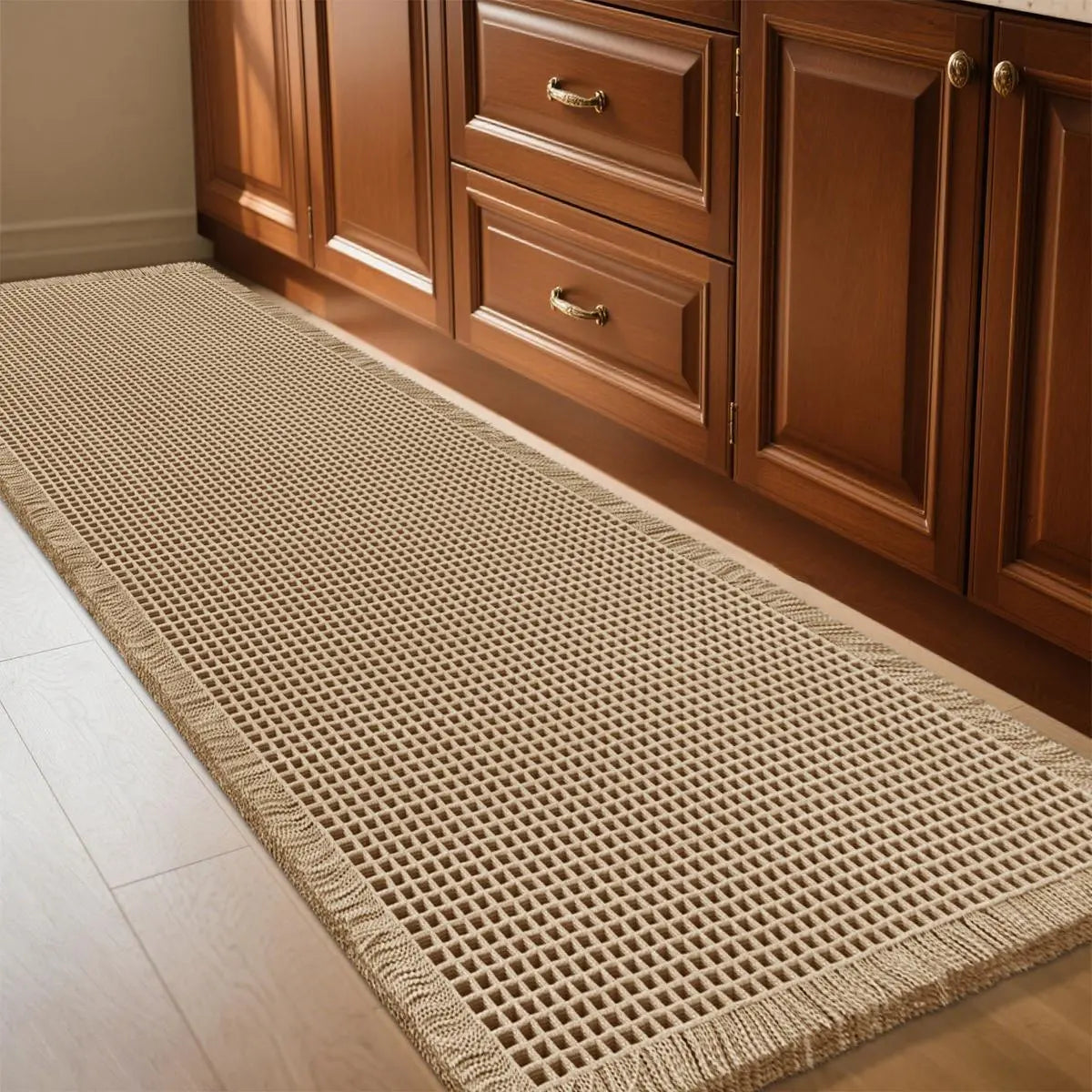 IM HOME Waffle Bath Mat Rugs 1/2/3 Piece, Boho Woven Modern Carpet, Absorbent Non Slip Bathroom Rugs, Soft Washable Bath Rugs with Tassels for Bathroom, Bedroom, Kitchen, Shower, Tub