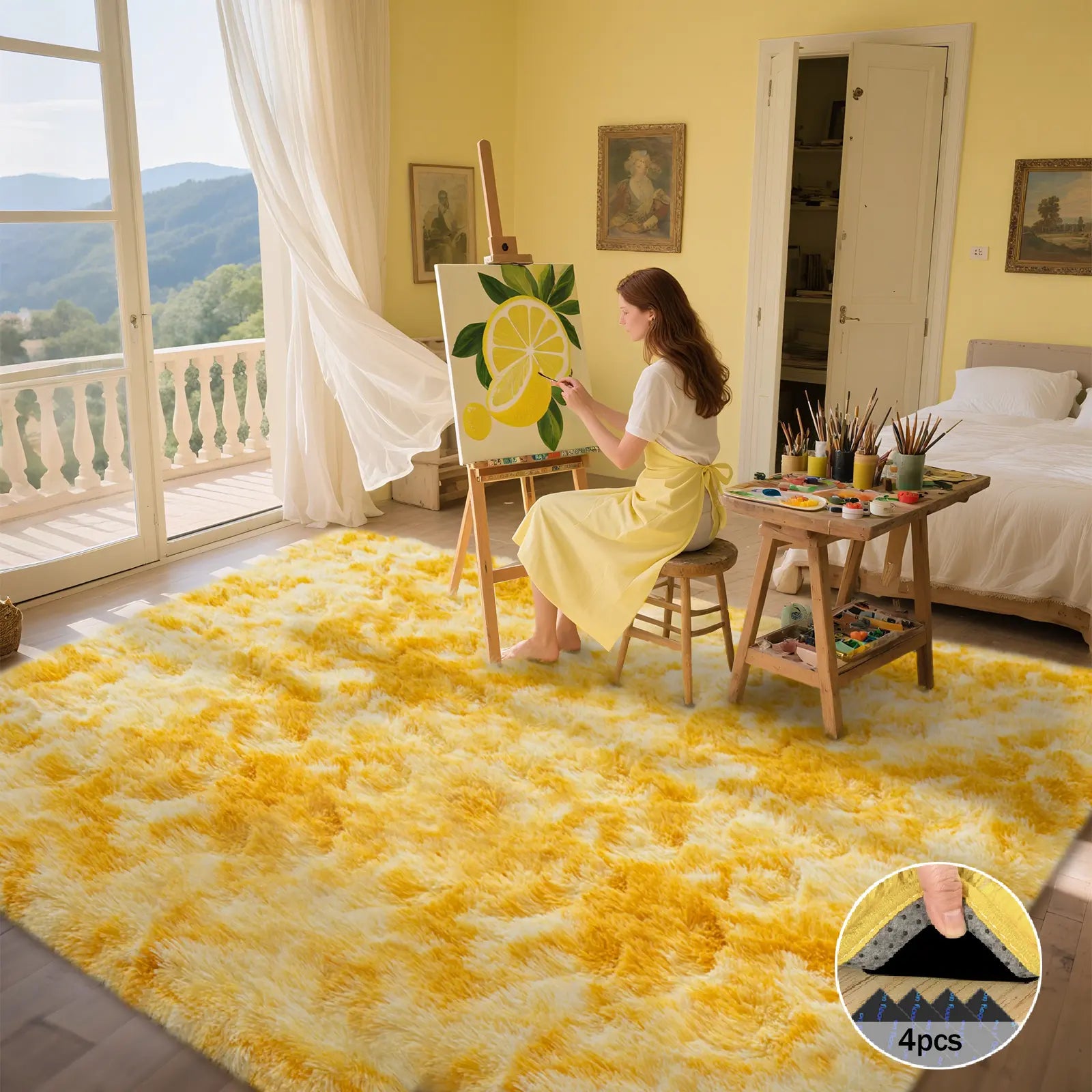 PLUMLIK Blue Grey Area Rugs for Living Room Bedroom, Upgrade Non Slip Fluffy Soft Shag Carpet, Kid and Pet Friendly, Rugs with 4 Stickers, Indoor Floor Shaggy Plush Rug Silky, Esthetic Decor, Gift for Mother'S Day, Easter, Dry Clean Only