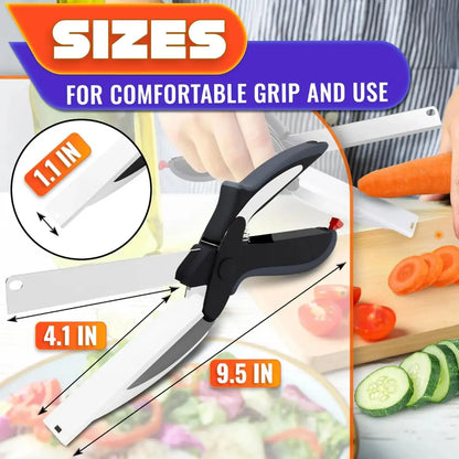 2-in-1 Kitchen Scissors with Stainless Steel Blade and Cutting Board - 9.6" Multi-Purpose Shears for Fruits, Vegetables, Meat, and Cheese with Safety Lock