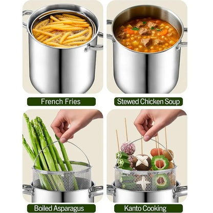 304 Stainless Steel Deep Fryer Pot with Oil Drip Tray and Glass Lid - Perfect for Frying French Fries and Chicken at Home