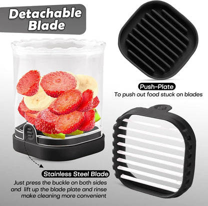 Professional Strawberry and Fruit Slicer with Pusher Plate, Detachable Design, Easy to Clean, Efficient Kitchen Tool, Black