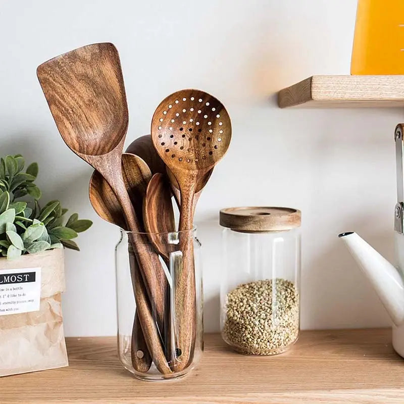 Eco-Friendly Natural Wooden Spatula Set - 5 Pieces with Ergonomic Handles, Heat Resistant and Durable Kitchen Cooking Tools for Non-Stick Cookware