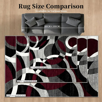 RUGIXE Washable Modern Abstract Area Rug 8X10 5X8 4X6. Ultra Soft Velvet Indoor Carpet with TPR Non-Slip Backing. Black Red Wavy Contemporary Floor Mat for Living Room Bedroom. Pet Friendly, Easy Care Foldable Cozy Decor for Any Space.