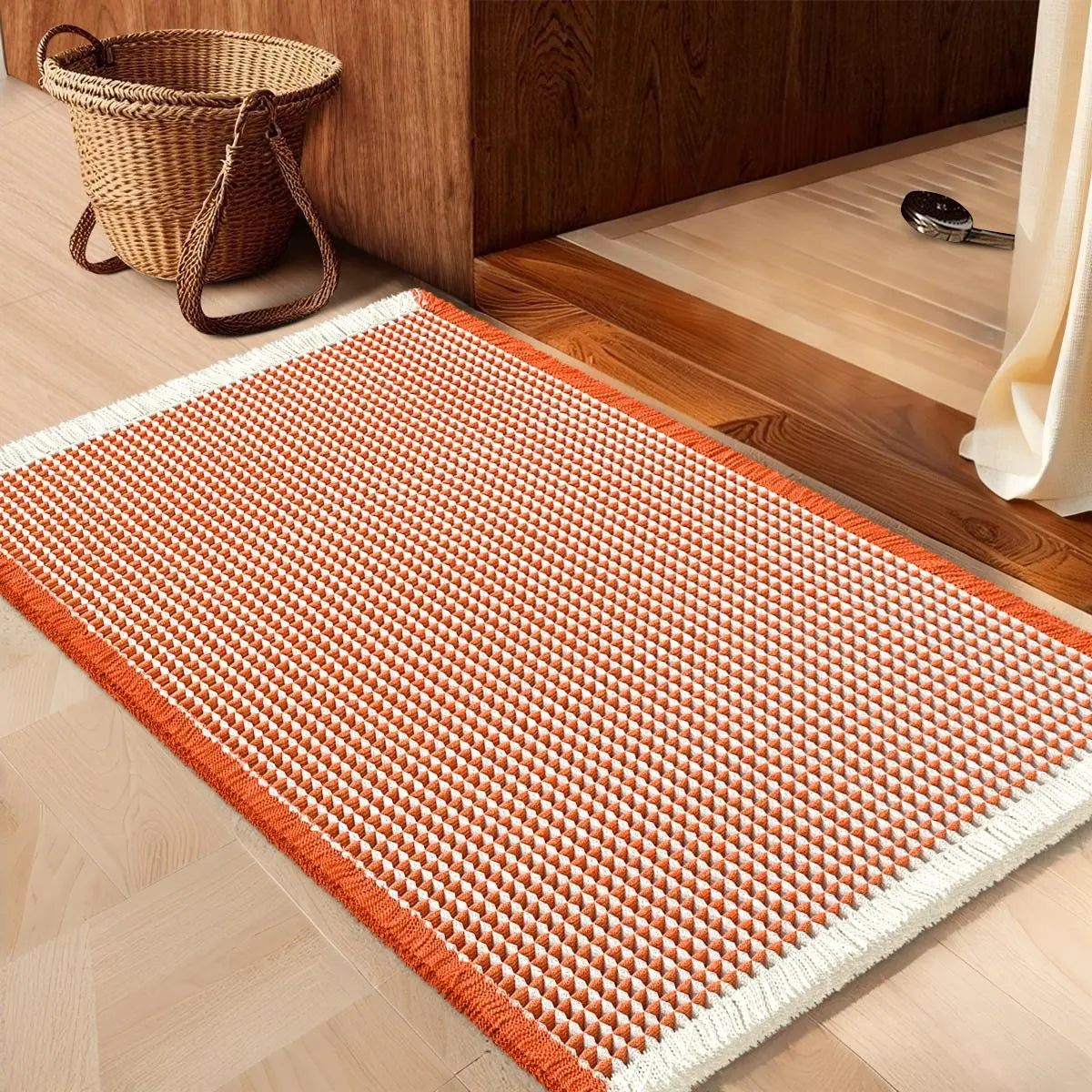 IM HOME Waffle Bath Mat Rugs 1/2/3 Piece, Boho Woven Modern Carpet, Absorbent Non Slip Bathroom Rugs, Soft Washable Bath Rugs with Tassels for Bathroom, Bedroom, Kitchen, Shower, Tub