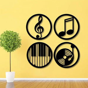 Craft 360 Laser Cut Wall Art Music Circle Labels Wall Art Decoration Cutout Home Wall Art Written on Wood -Black 18"'