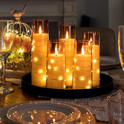 5Pcs Flameless LED Candles with Embedded Star String, Battery Operated Acrylic Pillar Candles with Timer and Remote, Flickering Candles for Romantic Ambiance and Home Decoration Mood Decorative,Valentine'S Day, Mother'S Day