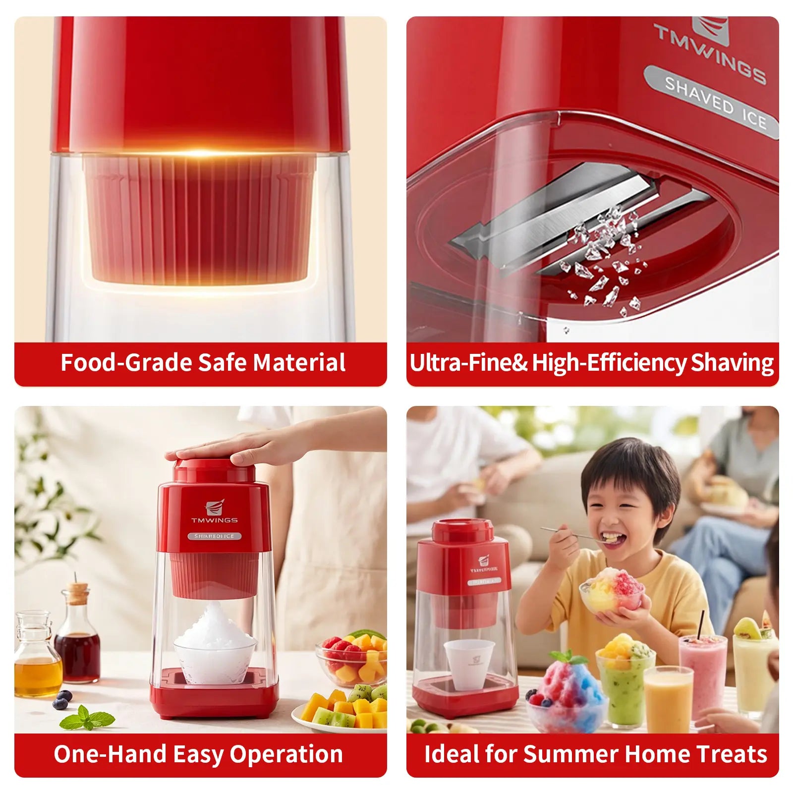 TMWINGS Electric Ice Shaver and Crusher - Portable Snow Cone and Slushy Maker with Stainless Steel Blades, One-Touch Operation, Easy to Clean for Summer Beverages and Entertaining