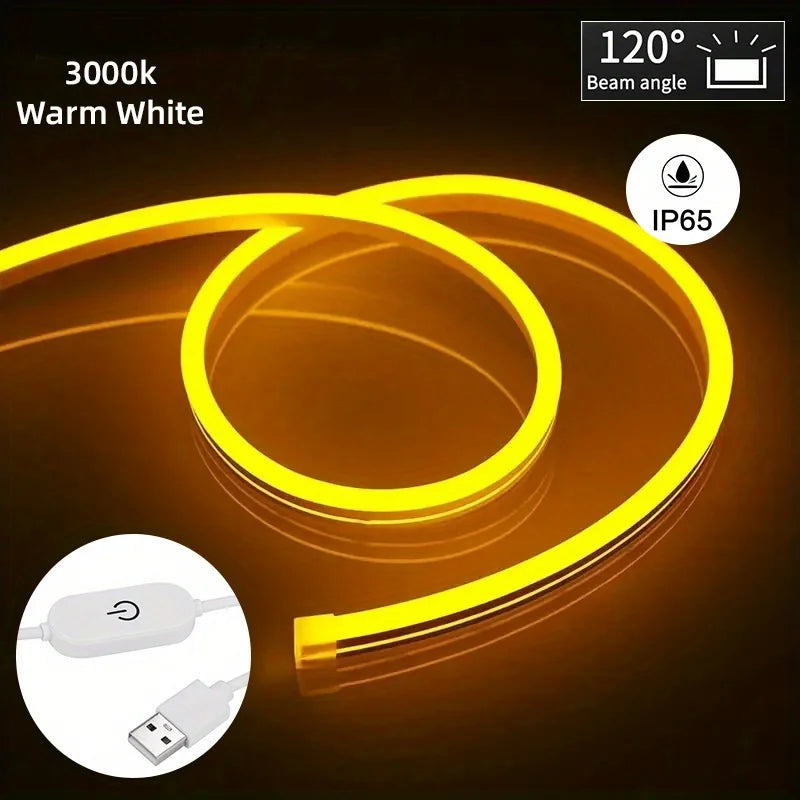 LED Strip Neon Light USB DC 5V Dimmable Touch Sensor Switch Flexible Silicone Neon Sign Tape Waterproof for Outdoor Room Decor