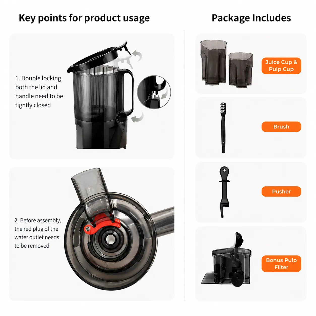 Vitaextra Professional Cold Press Juicer with 5.8" Extra Large Chute, Quiet Masticating Technology for Whole Fruits, Vegetables, and High Juice Yield, 250W AC Motor, Easy Clean Design