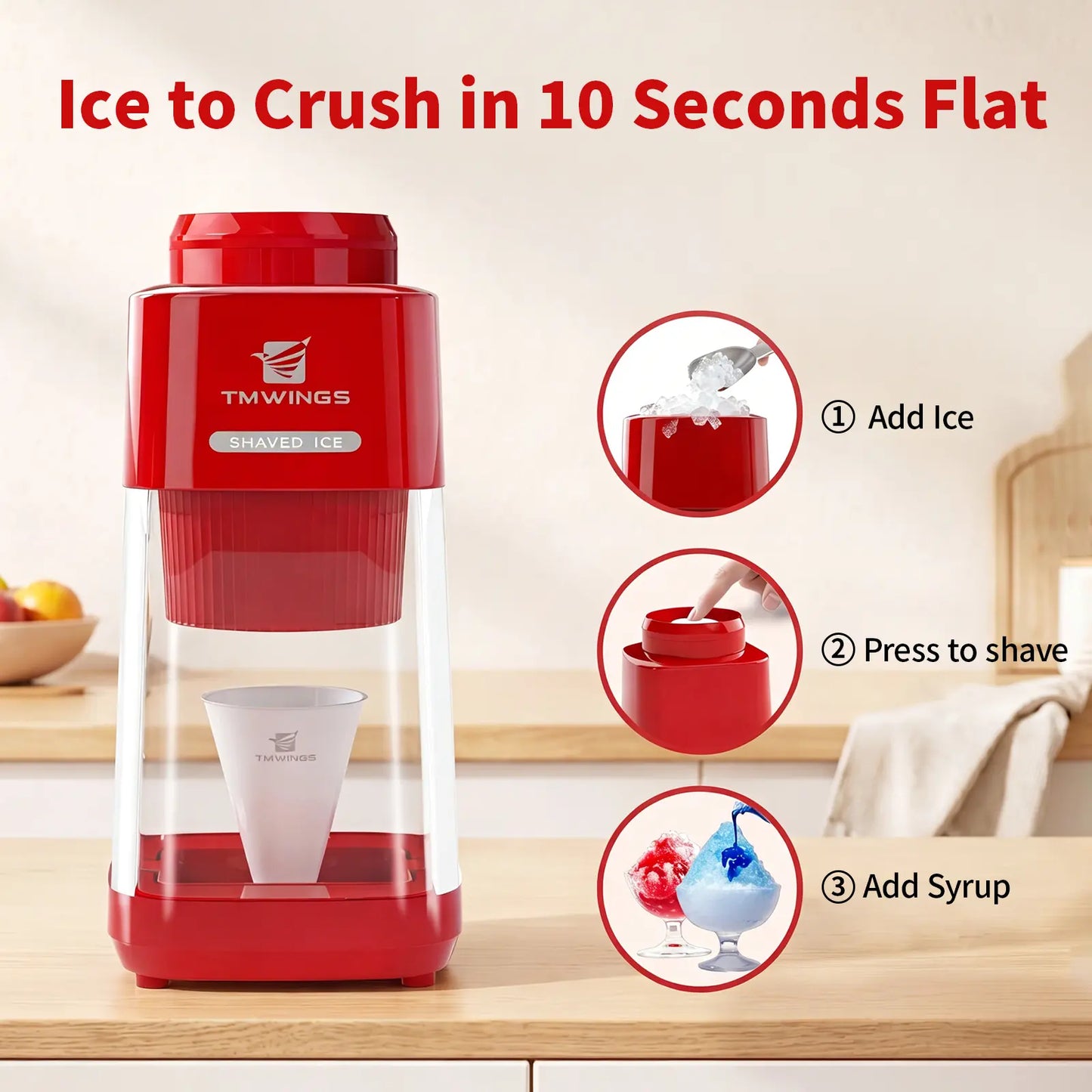 TMWINGS Electric Ice Shaver and Crusher - Portable Snow Cone and Slushy Maker with Stainless Steel Blades, One-Touch Operation, Easy to Clean for Summer Beverages and Entertaining