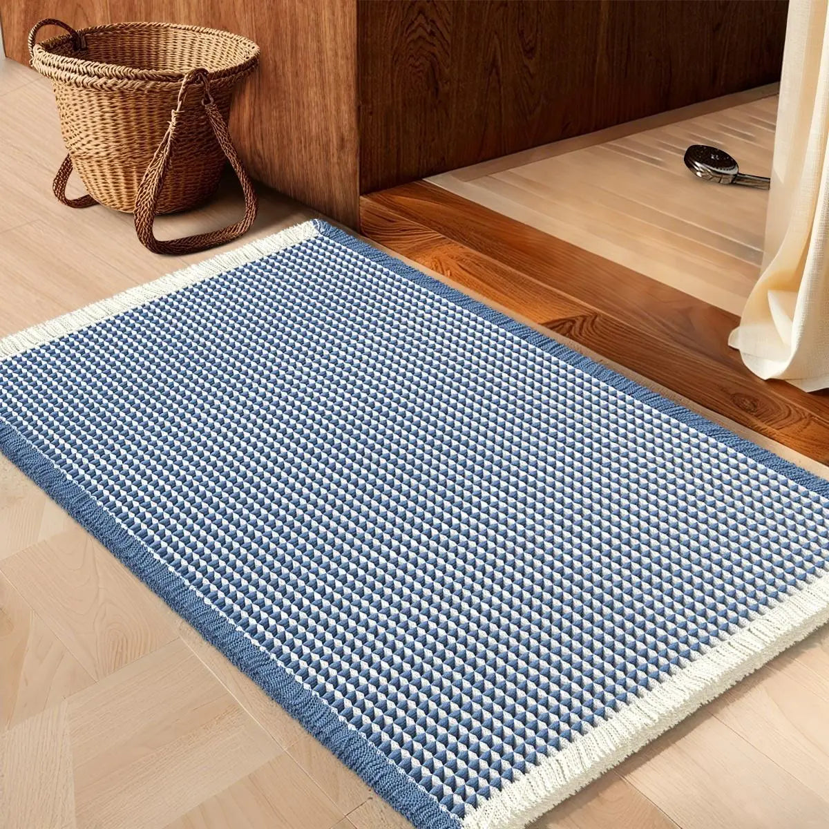 IM HOME Waffle Bath Mat Rugs 1/2/3 Piece, Boho Woven Modern Carpet, Absorbent Non Slip Bathroom Rugs, Soft Washable Bath Rugs with Tassels for Bathroom, Bedroom, Kitchen, Shower, Tub