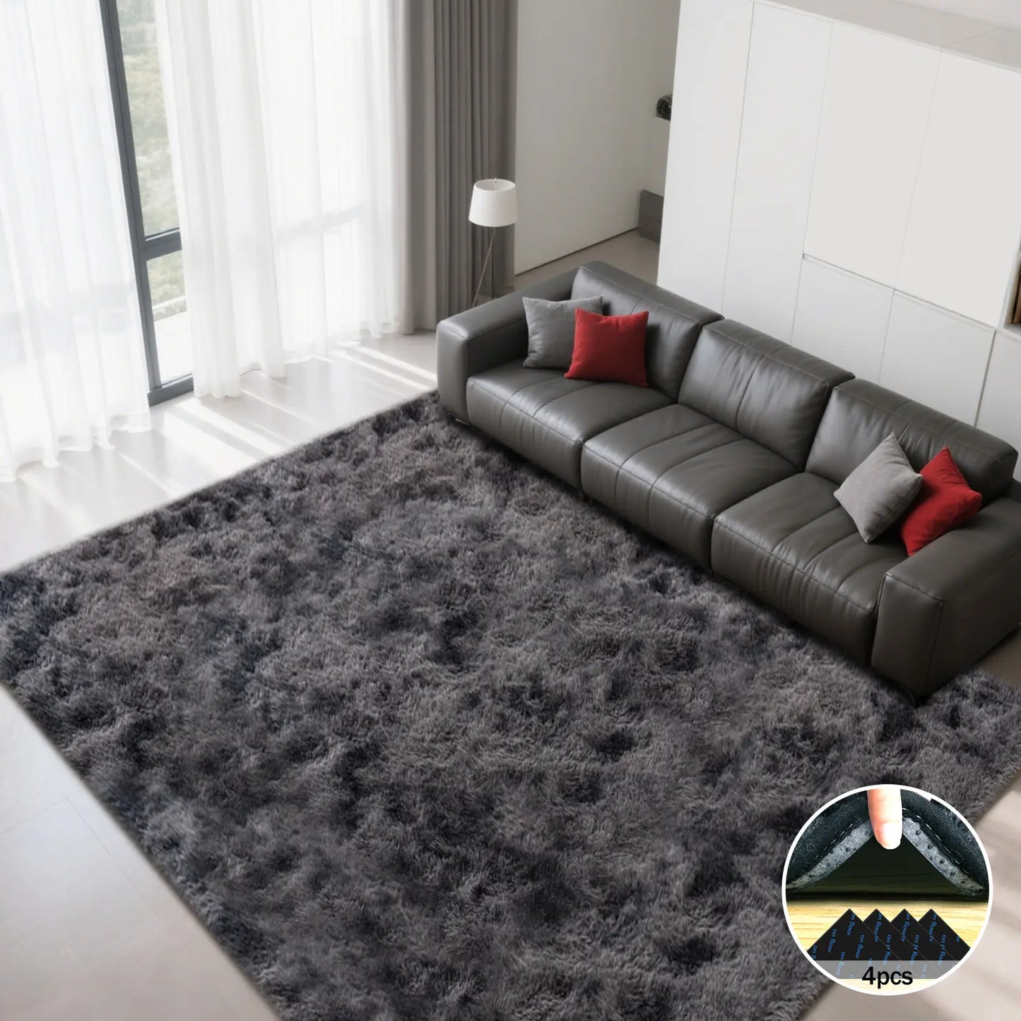 PLUMLIK Blue Grey Area Rugs for Living Room Bedroom, Upgrade Non Slip Fluffy Soft Shag Carpet, Kid and Pet Friendly, Rugs with 4 Stickers, Indoor Floor Shaggy Plush Rug Silky, Esthetic Decor, Gift for Mother'S Day, Easter, Dry Clean Only