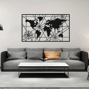 Large Geometric Acrylic  World Map Wall Art - Unique Black acrylic Decor for Living Room, Bedroom, Office, Dining Area & Kitchen - Modern Home Accent Piece