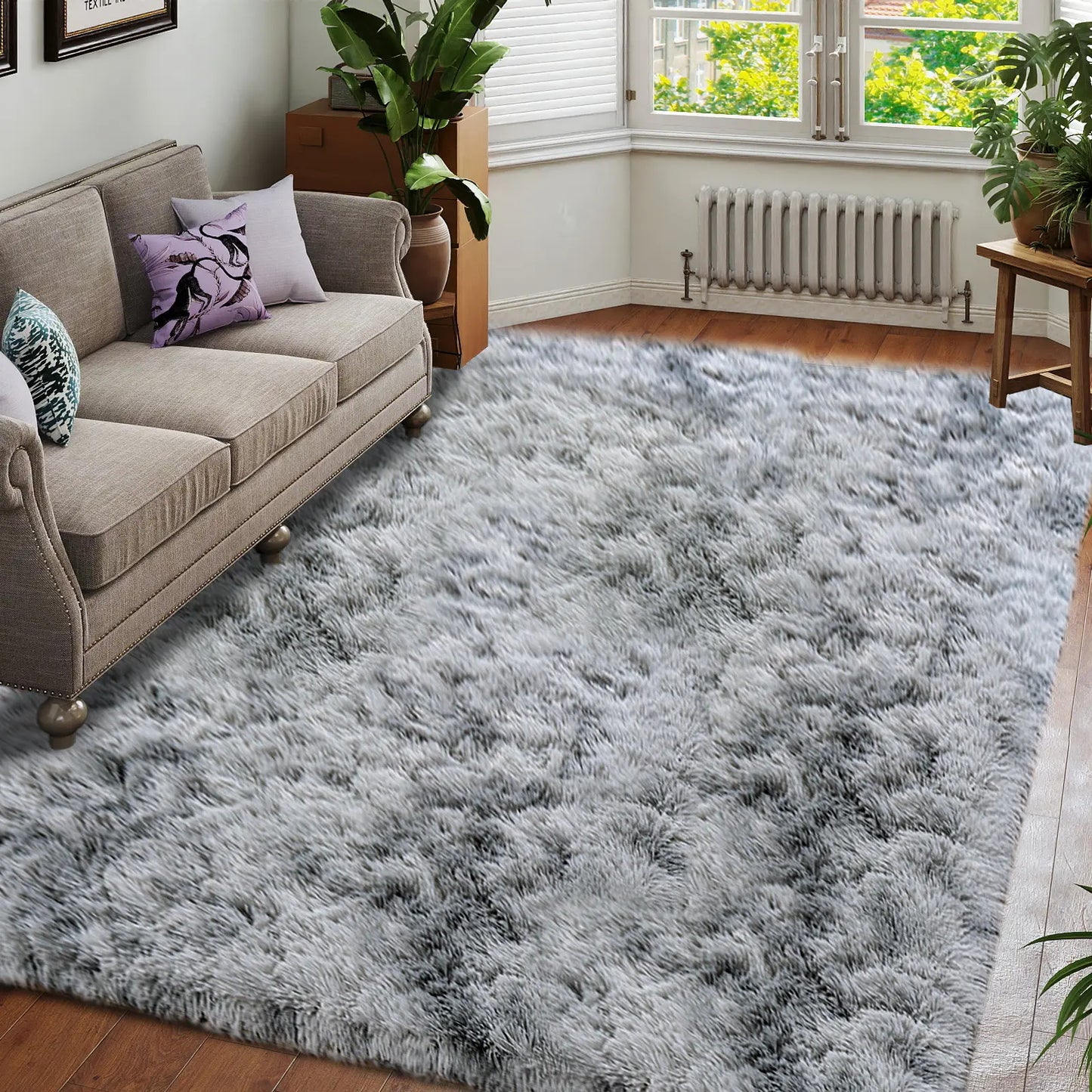 PLUMLIK Blue Grey Area Rugs for Living Room Bedroom, Upgrade Non Slip Fluffy Soft Shag Carpet, Kid and Pet Friendly, Rugs with 4 Stickers, Indoor Floor Shaggy Plush Rug Silky, Esthetic Decor, Gift for Mother'S Day, Easter, Dry Clean Only