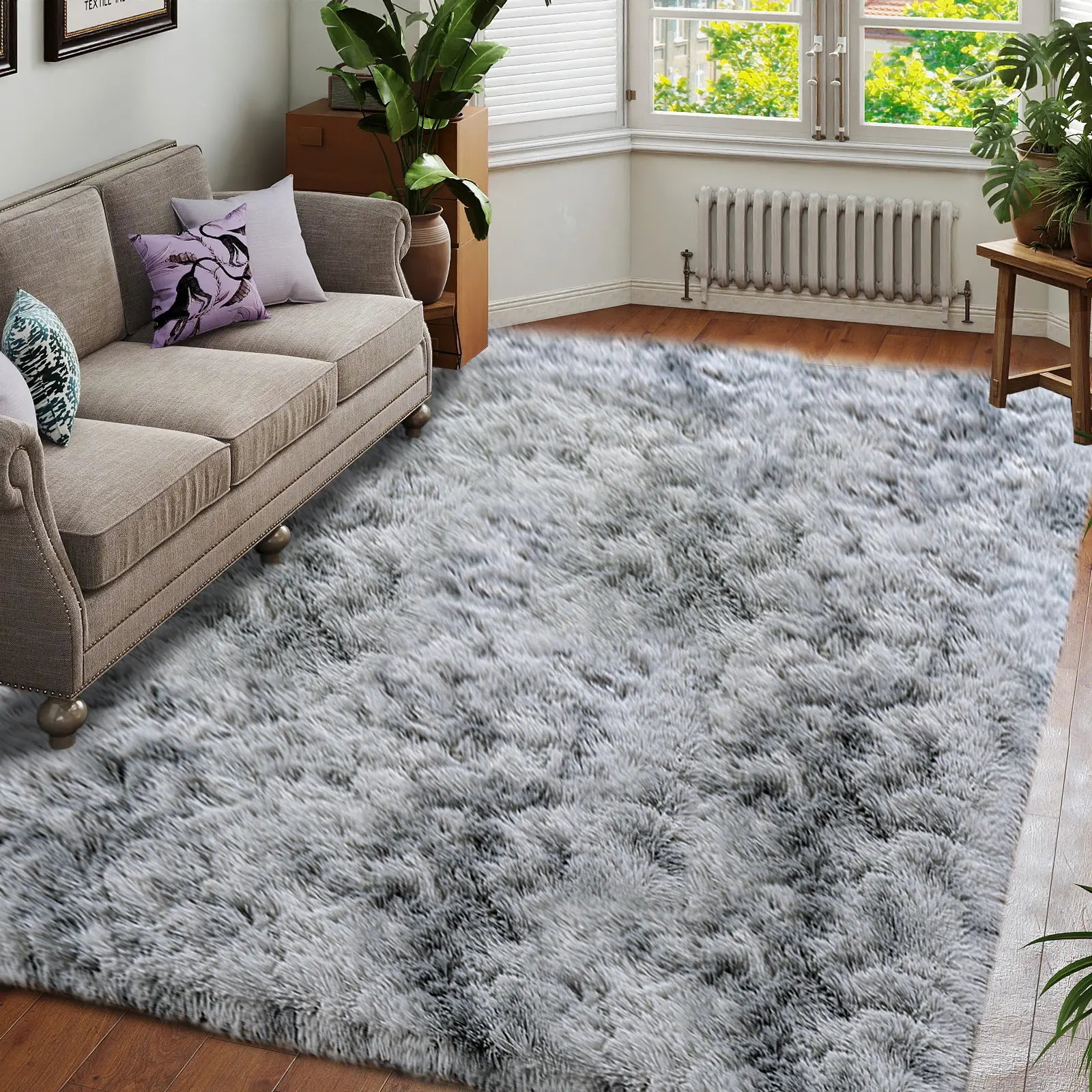PLUMLIK Blue Grey Area Rugs for Living Room Bedroom, Upgrade Non Slip Fluffy Soft Shag Carpet, Kid and Pet Friendly, Rugs with 4 Stickers, Indoor Floor Shaggy Plush Rug Silky, Esthetic Decor, Gift for Mother'S Day, Easter, Dry Clean Only