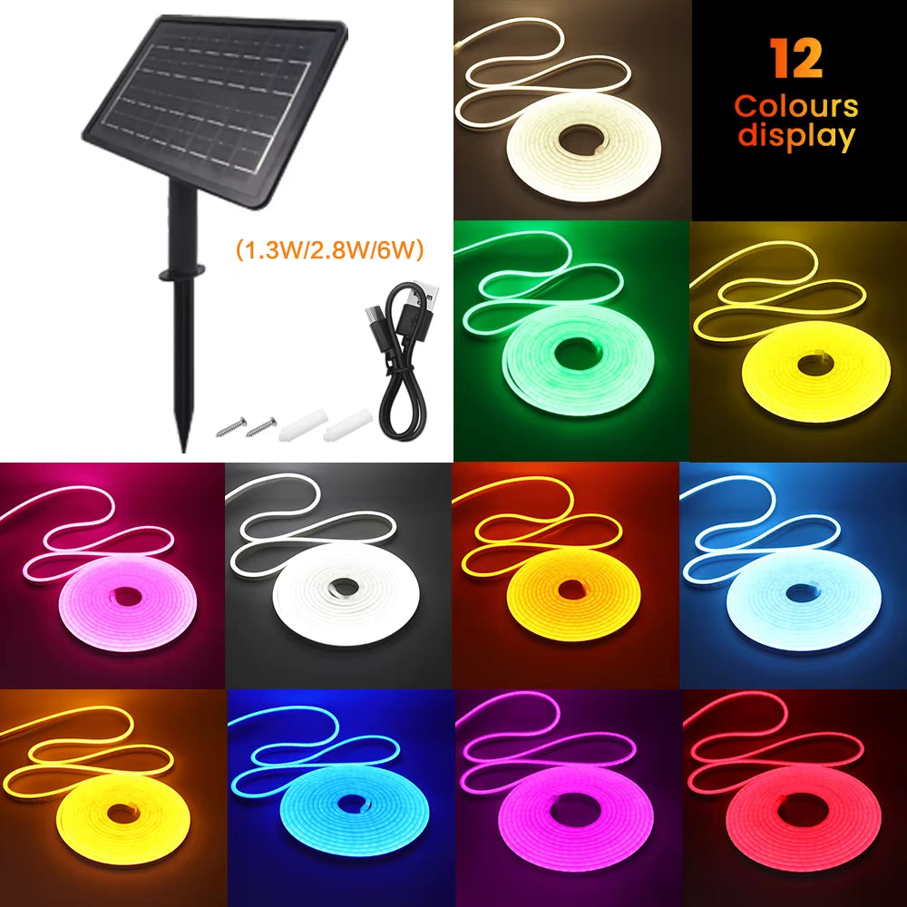 DC24V Solar LED Neon Strip Light Waterproof Warm White Blue Red Pink 6X12Mm 2835 120Leds/M Flexible Neon Rope Light Garden Decor