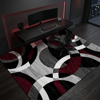 RUGIXE Washable Modern Abstract Area Rug 8X10 5X8 4X6. Ultra Soft Velvet Indoor Carpet with TPR Non-Slip Backing. Black Red Wavy Contemporary Floor Mat for Living Room Bedroom. Pet Friendly, Easy Care Foldable Cozy Decor for Any Space.
