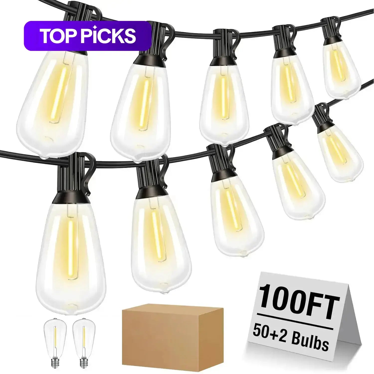 LED Outdoor String Light, 100Ft Waterproof String Lights, Dimmable Outdoor Decorative Light (Dimmer Is Not Included), Suitable for Garden, Yard, Patio, Balcony, LED Lights, Led Bulbs