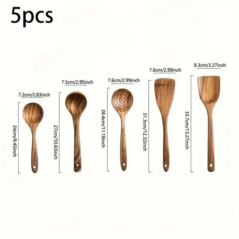 Eco-Friendly Natural Wooden Spatula Set - 5 Pieces with Ergonomic Handles, Heat Resistant and Durable Kitchen Cooking Tools for Non-Stick Cookware
