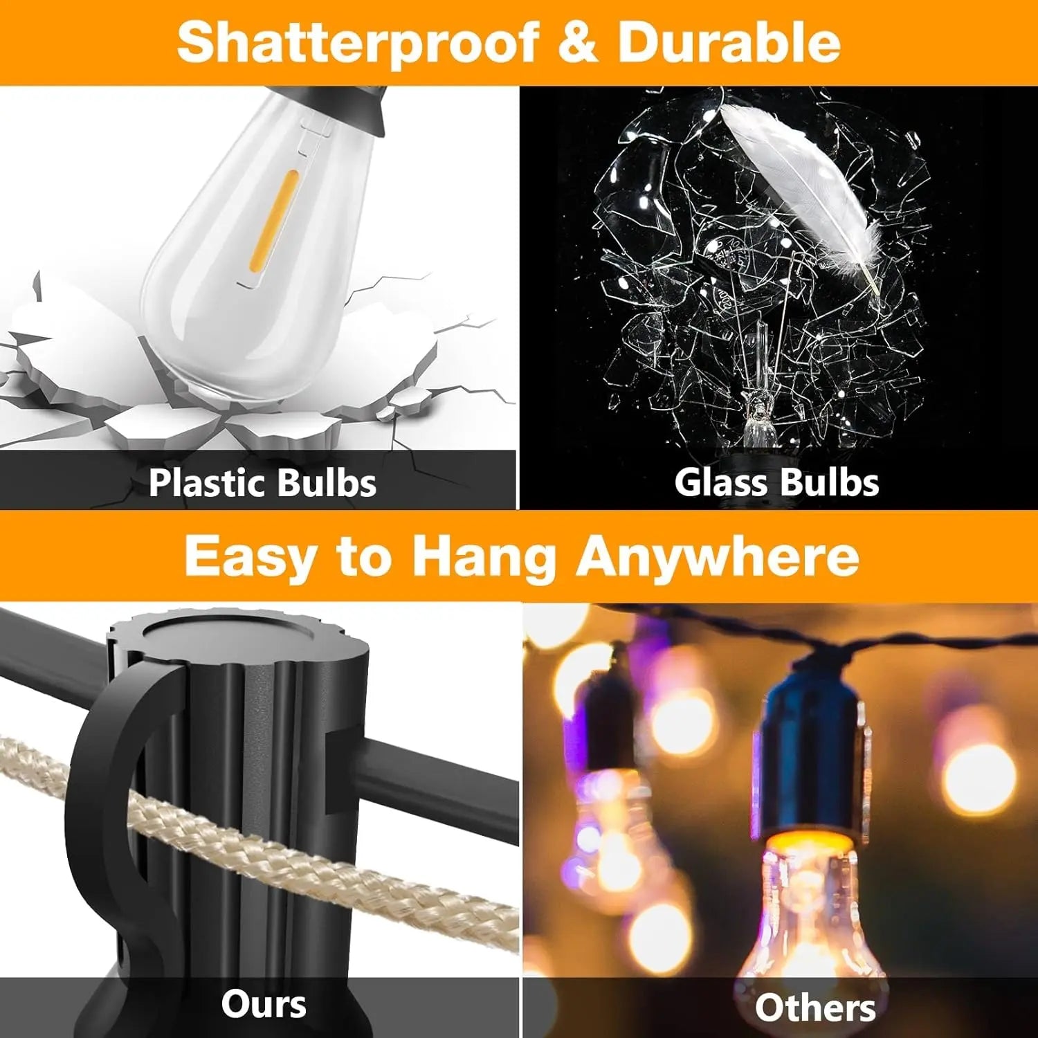 LED Outdoor String Light, 100Ft Waterproof String Lights, Dimmable Outdoor Decorative Light (Dimmer Is Not Included), Suitable for Garden, Yard, Patio, Balcony, LED Lights, Led Bulbs