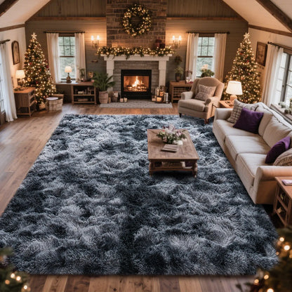 PLUMLIK Blue Grey Area Rugs for Living Room Bedroom, Upgrade Non Slip Fluffy Soft Shag Carpet, Kid and Pet Friendly, Rugs with 4 Stickers, Indoor Floor Shaggy Plush Rug Silky, Esthetic Decor, Gift for Mother'S Day, Easter, Dry Clean Only