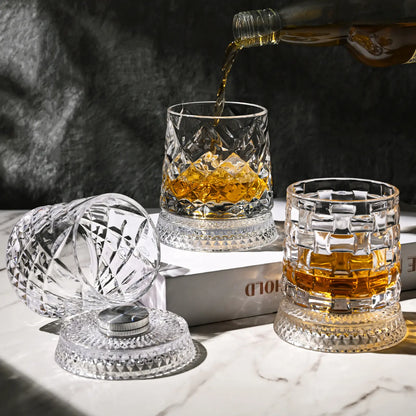Luxury 360° Spinning Crystal Whiskey Glass – Elegant Stress Relief Barware Gift for Whiskey and Wine Enthusiasts