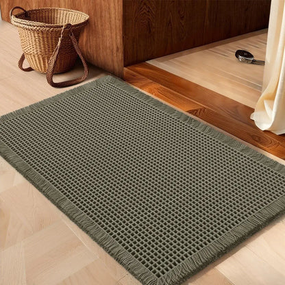 IM HOME Waffle Bath Mat Rugs 1/2/3 Piece, Boho Woven Modern Carpet, Absorbent Non Slip Bathroom Rugs, Soft Washable Bath Rugs with Tassels for Bathroom, Bedroom, Kitchen, Shower, Tub