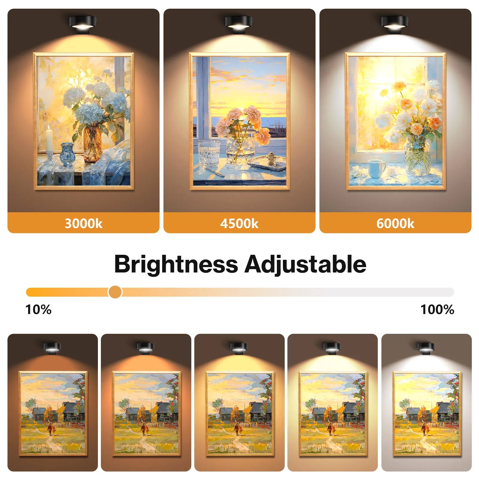 CADRIM Picture Light Wall Light 3 Pack Rechargeable with Remote 12 RGB Colors Dimmable Timer Magnetic Wireless Art Display Lighting for Painting Photo Frame Poster (Renter Friendly)
