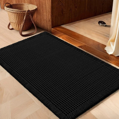 IM HOME Waffle Bath Mat Rugs 1/2/3 Piece, Boho Woven Modern Carpet, Absorbent Non Slip Bathroom Rugs, Soft Washable Bath Rugs with Tassels for Bathroom, Bedroom, Kitchen, Shower, Tub
