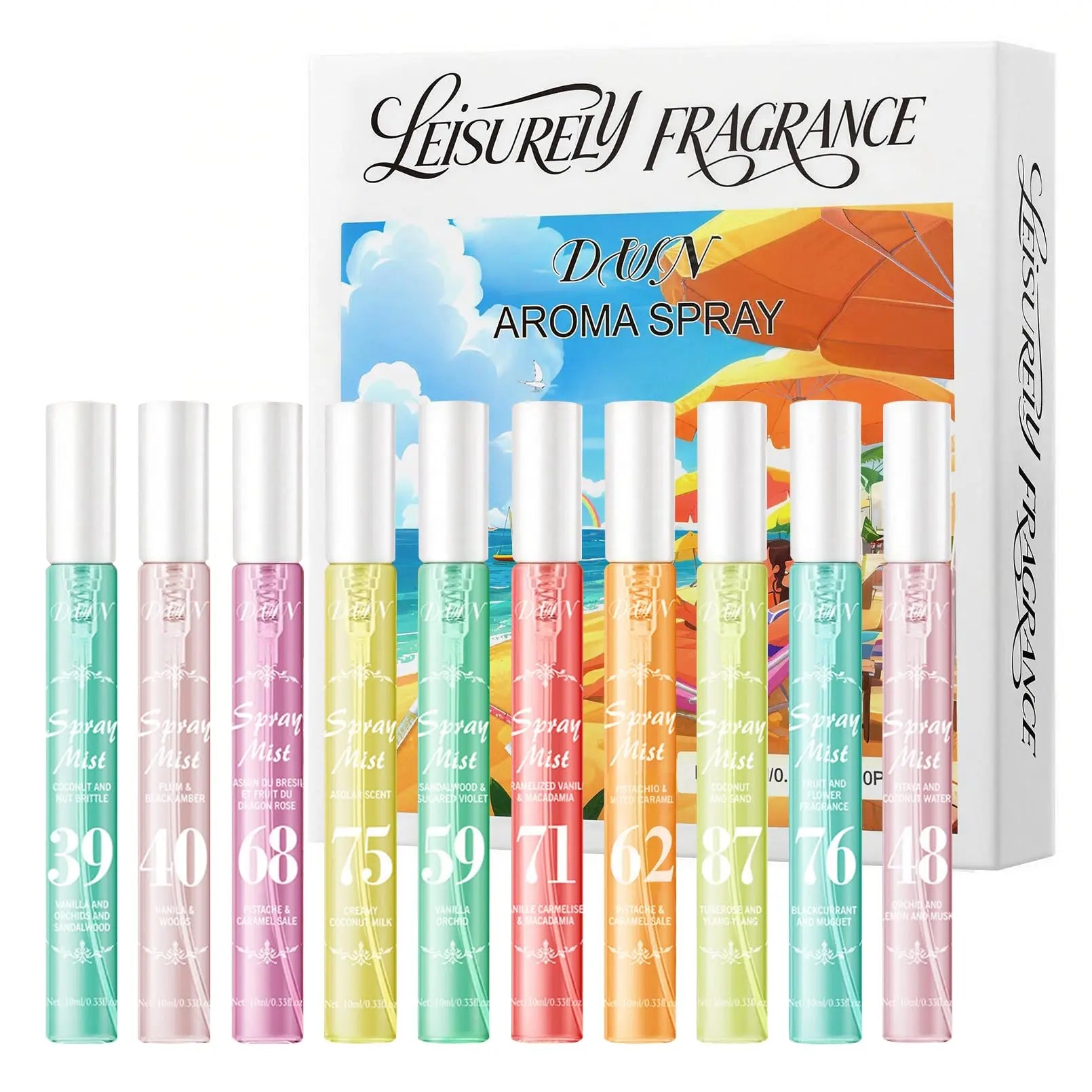 [DWN Lab] 10-Piece Brazilian Fresh Perfume Spray Set - Vanilla Caramel Amber Summer Gift for Women, Long-Lasting Formula