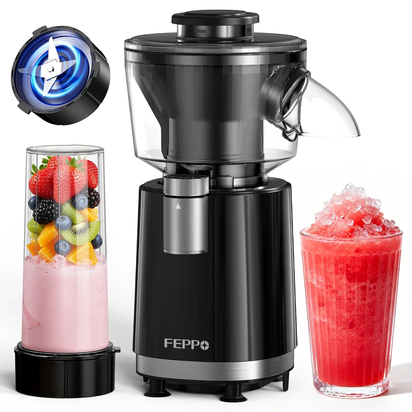 FEPPO 2-in-1 Snow Cone Machine and Smoothie Blender, 700W High-Power Shaved Ice and Slush Machine, Stainless Steel Blade, Healthy Frozen Drink Maker with Smoothie Recipes for Home and Summer Parties