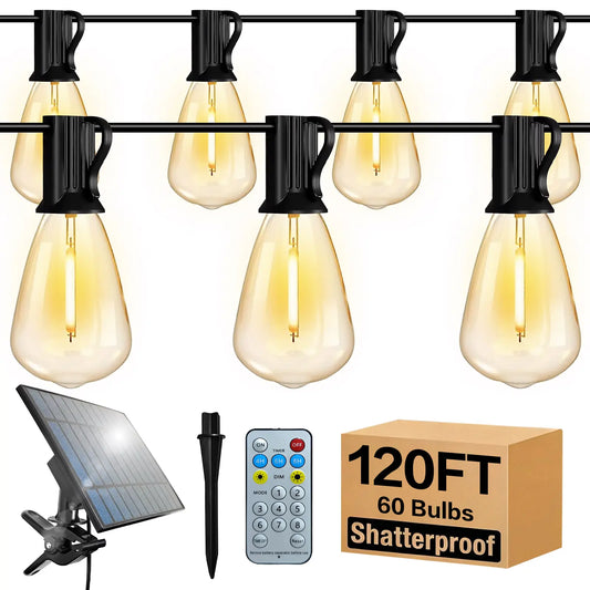 120-150Ft Outdoor String Lights,Waterproof ST38 Vintage Edison Bulb Lights,Dimmable Shatterproof Hanging Lighting for Backyard,Gazebo,Balcony,Cafe,Yard,Porch,Party Decoration