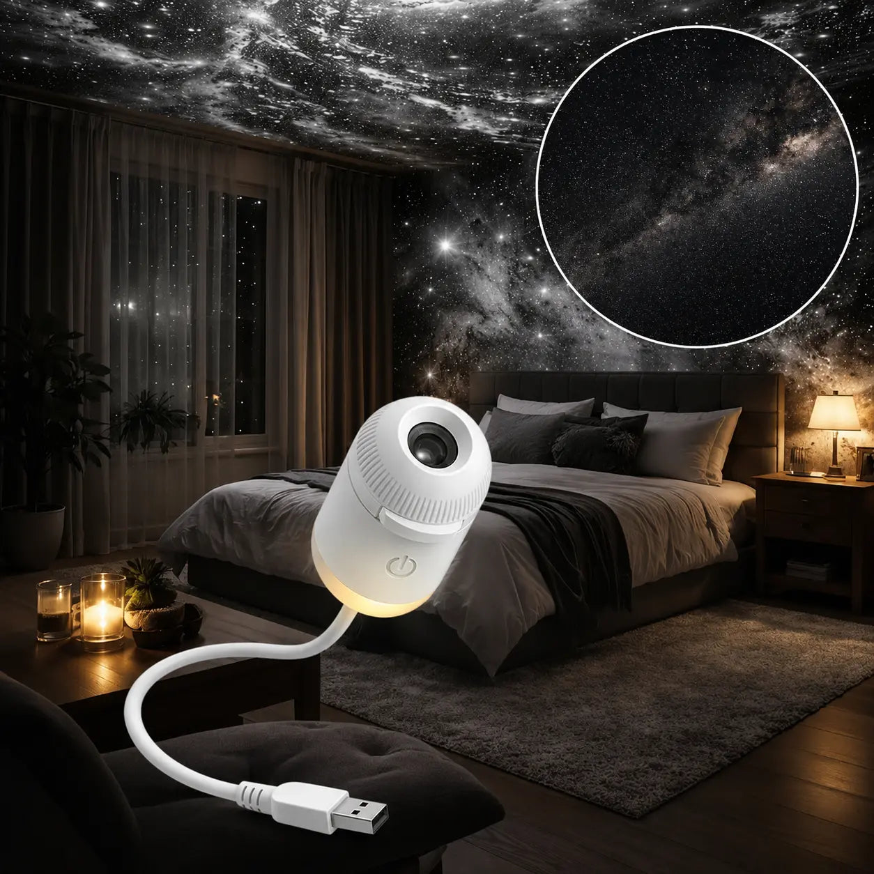 Starry Sky Projector Lamp – USB Rechargeable Night Light, Dual-Mode, 360° Adjustable Projection, Soft Eye Protection, Ambient Sleep Light for Kids & Adults, Home Bedroom Decor