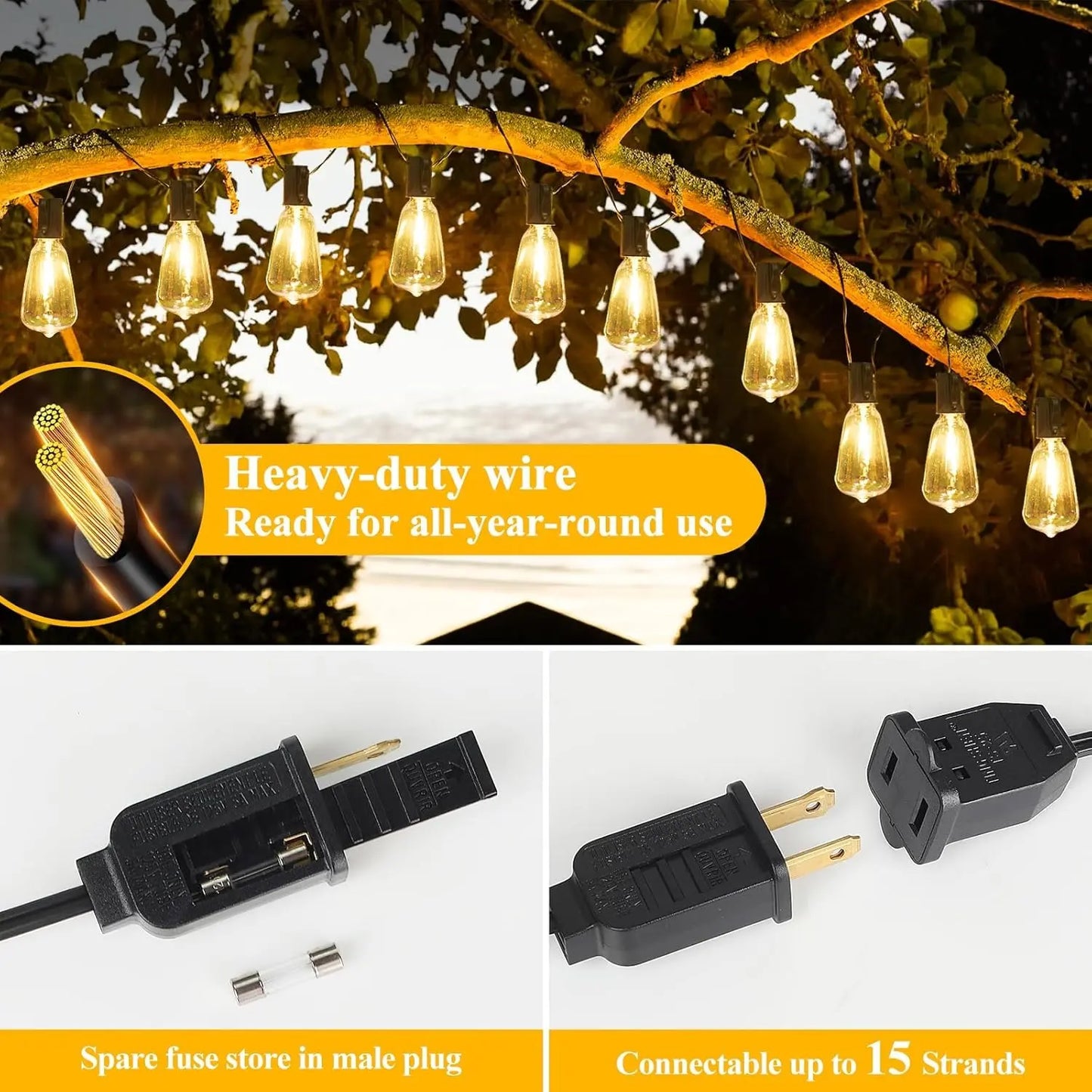 LED Outdoor String Light, 100Ft Waterproof String Lights, Dimmable Outdoor Decorative Light (Dimmer Is Not Included), Suitable for Garden, Yard, Patio, Balcony, LED Lights, Led Bulbs