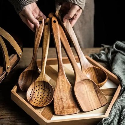 Eco-Friendly Natural Wooden Spatula Set - 5 Pieces with Ergonomic Handles, Heat Resistant and Durable Kitchen Cooking Tools for Non-Stick Cookware