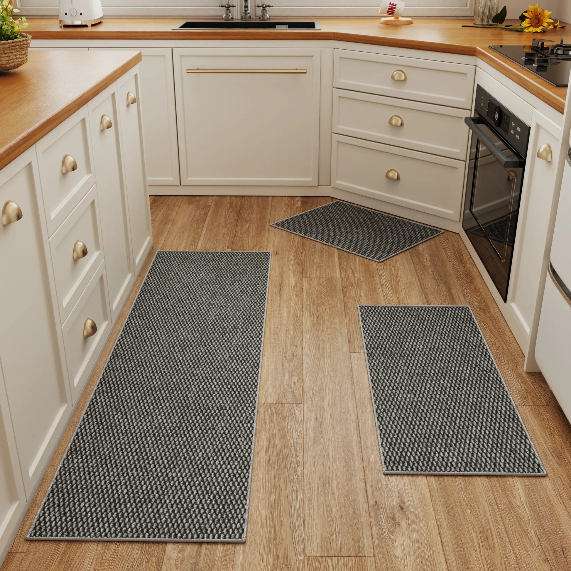 3-Piece Set Kitchen Mat, Premium Woven Carpet, Thickened 0.23In, Anti-Slip TPR Bottom, Long Quick-Dry Absorbent Foot Mat, Minimalist Home Decor, Suitable For: Kitchen, Bedroom, Living Room, Bathroom Entrance, under Sink, Guesthouse, Hotel, Etc.