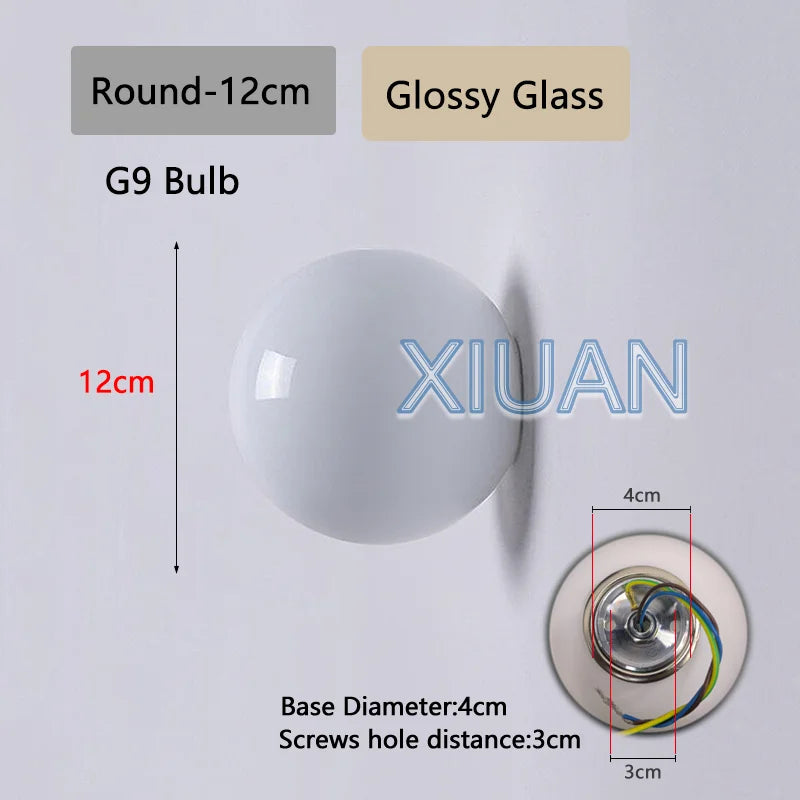 New Concealed Base Glass Wall Lamps French Bauhaus Milky White round Ball Wall Light for Bedside Living Room Bathroom Mirror Dec