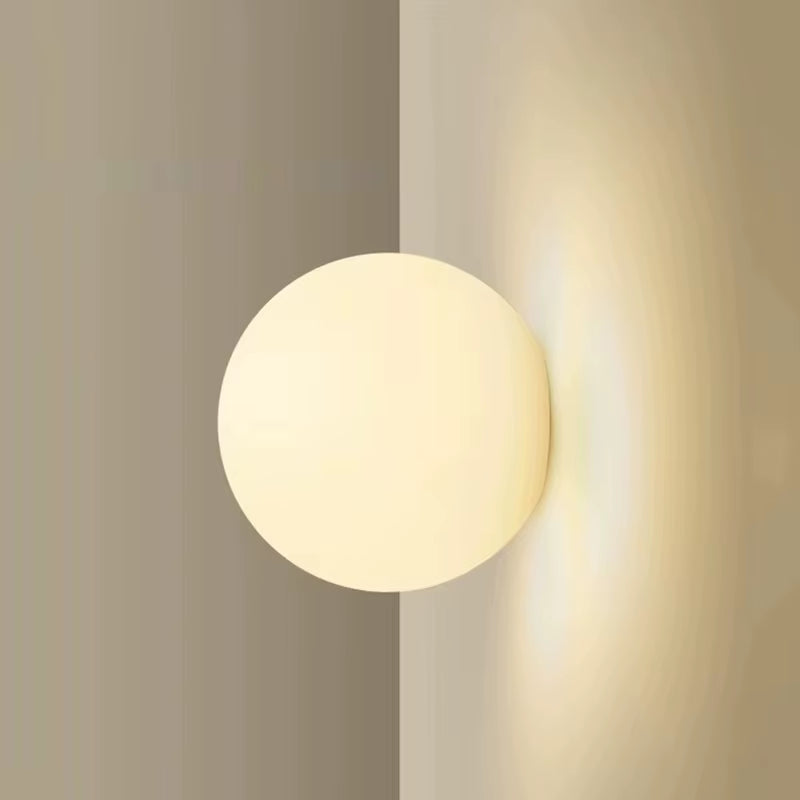 New Concealed Base Glass Wall Lamps French Bauhaus Milky White round Ball Wall Light for Bedside Living Room Bathroom Mirror Dec