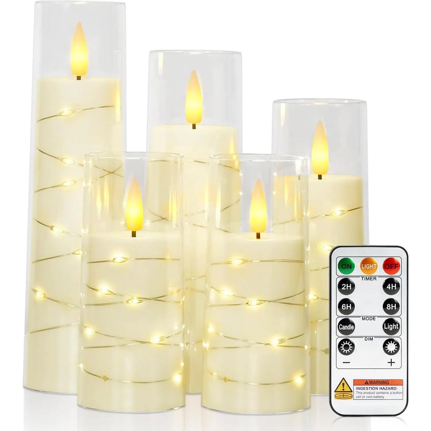 5Pcs Flameless LED Candles with Embedded Star String, Battery Operated Acrylic Pillar Candles with Timer and Remote, Flickering Candles for Romantic Ambiance and Home Decoration Mood Decorative,Valentine'S Day, Mother'S Day