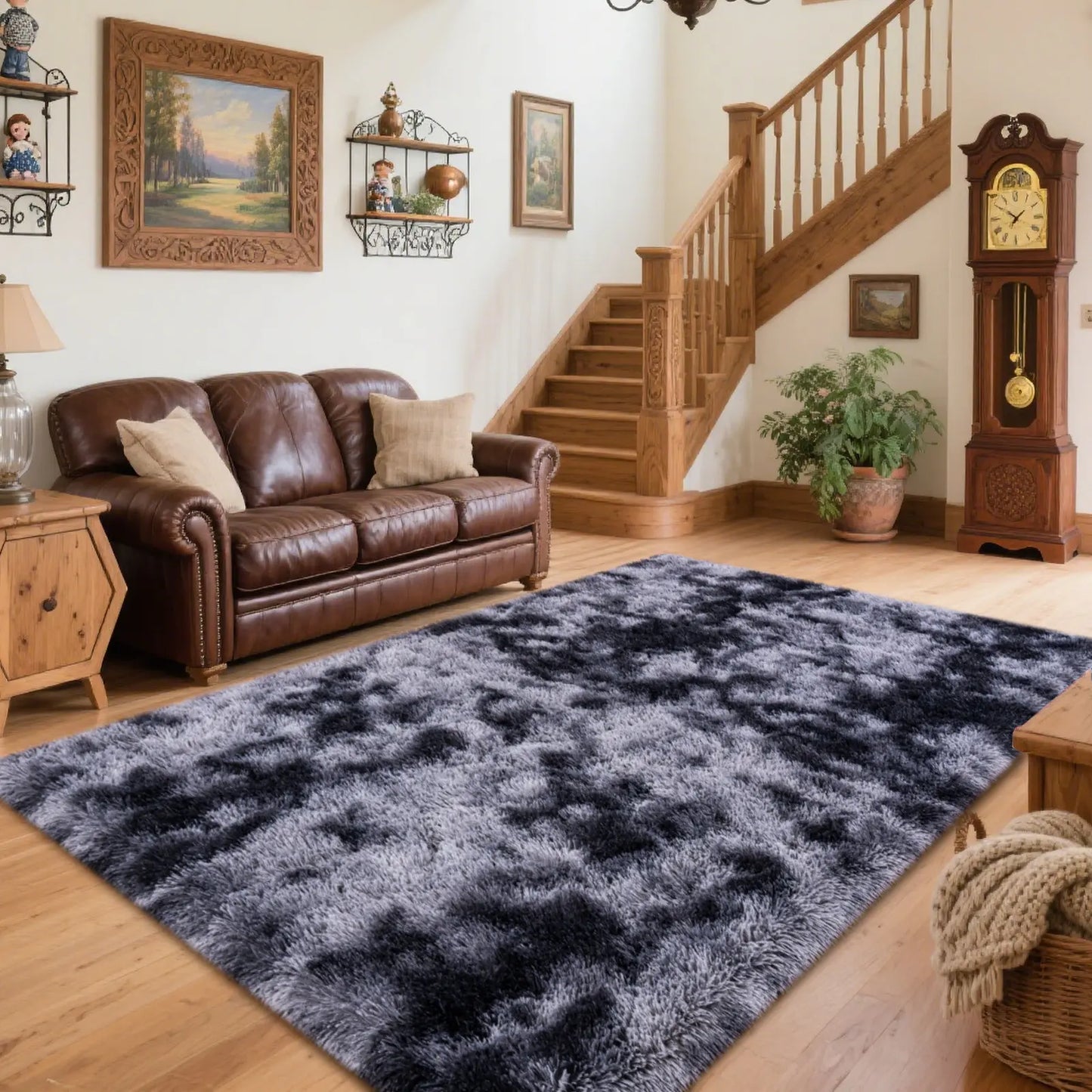 PLUMLIK Blue Grey Area Rugs for Living Room Bedroom, Upgrade Non Slip Fluffy Soft Shag Carpet, Kid and Pet Friendly, Rugs with 4 Stickers, Indoor Floor Shaggy Plush Rug Silky, Esthetic Decor, Gift for Mother'S Day, Easter, Dry Clean Only