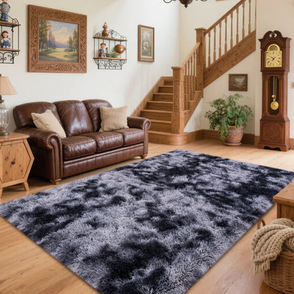 PLUMLIK Blue Grey Area Rugs for Living Room Bedroom, Upgrade Non Slip Fluffy Soft Shag Carpet, Kid and Pet Friendly, Rugs with 4 Stickers, Indoor Floor Shaggy Plush Rug Silky, Esthetic Decor, Gift for Mother'S Day, Easter, Dry Clean Only