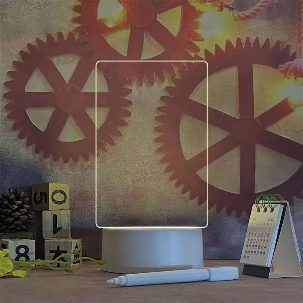 Illuminate Your Space with the Versatile LED Memo Board Night Light - USB-Powered, Erasable Acrylic Message Board for Home and Holidays