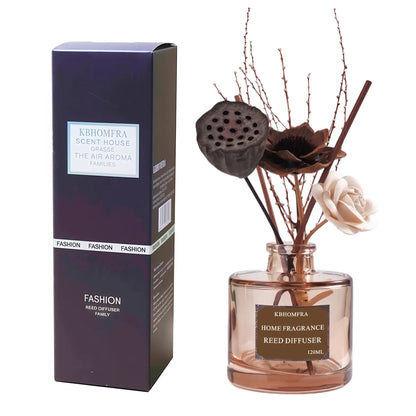 KBHOMFRA Reed Diffuser Jasmine Cedar Sandalwood Scent 4.06Fl.Oz Essential Oil Long-Lasting Fragrance for Livingroom Bedroom & Bathroom with Dried Flowers